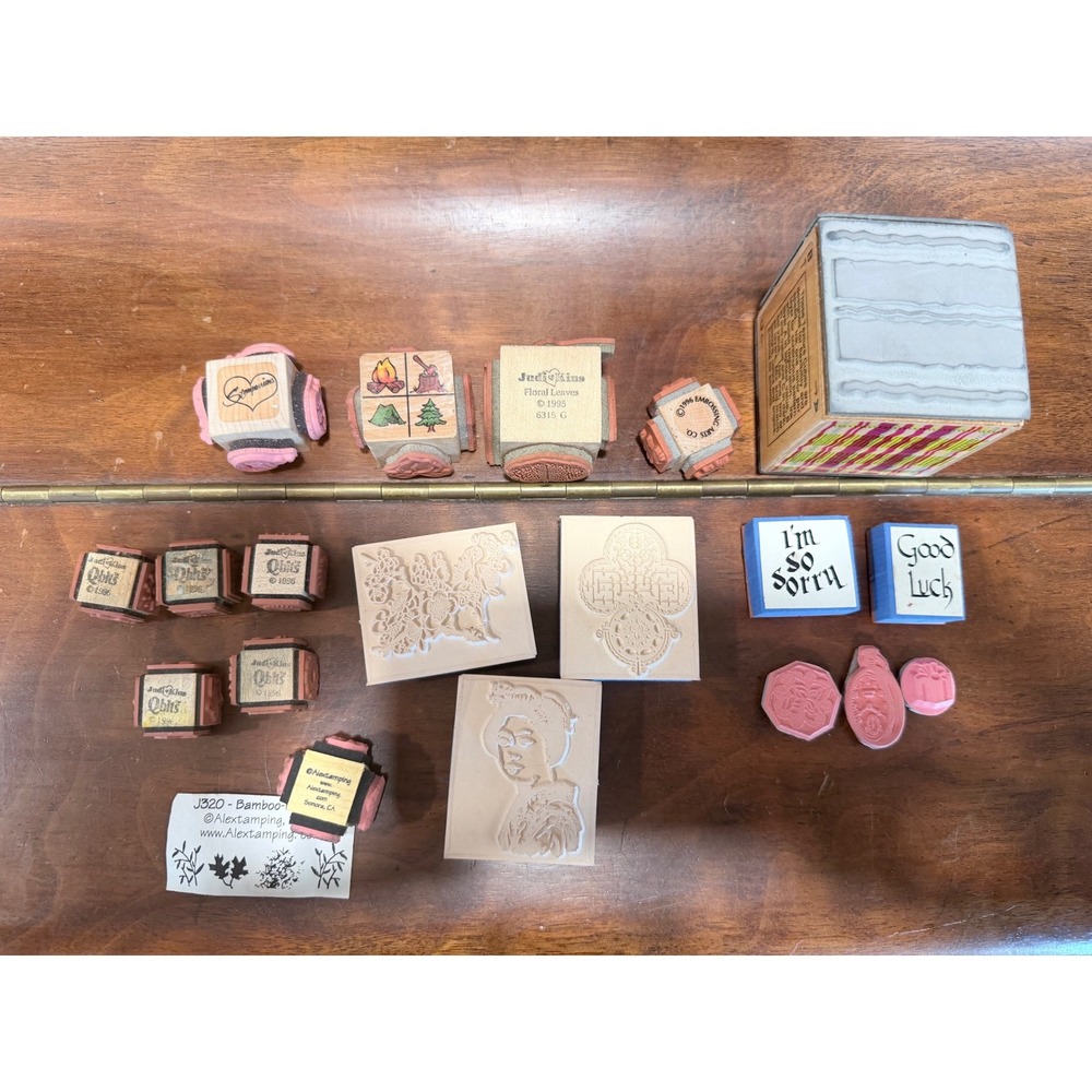 Vintage Rubber Stamp Lot JudiKins Qbits Texture Cube Floral Geisha 19pc Set